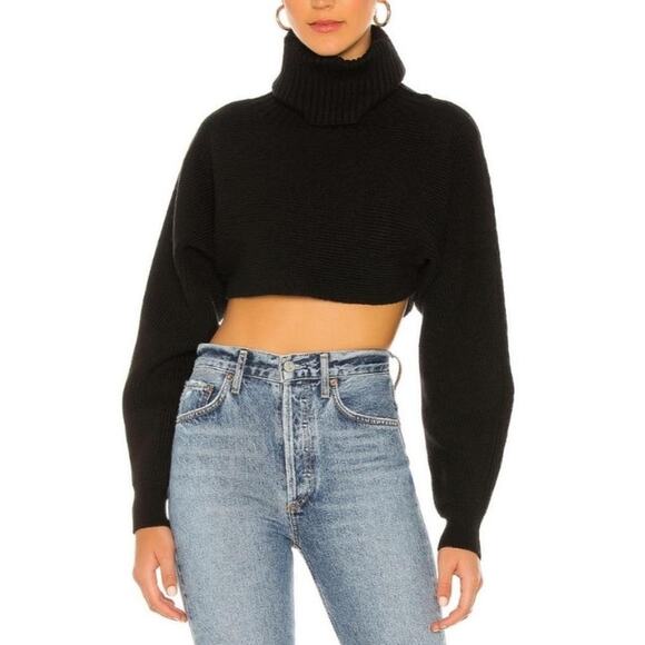House of Harlow Black Cropped Ribbed Turtleneck Sweater Long Sleeve Womens Small - Picture 1 of 7